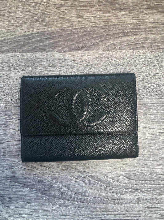 Preloved Chanel CC Dark Green Trifold Caviar Leather Wallet/Purse