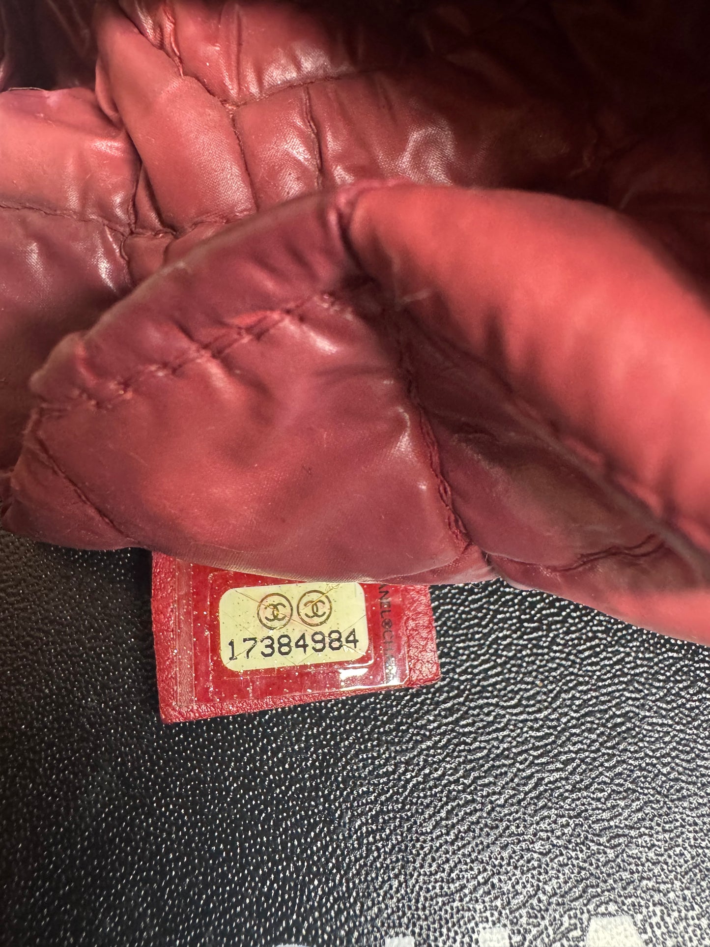 Preloved Chanel - Mark Mini Red lambskin leather Pouch. Silver tone hardware.