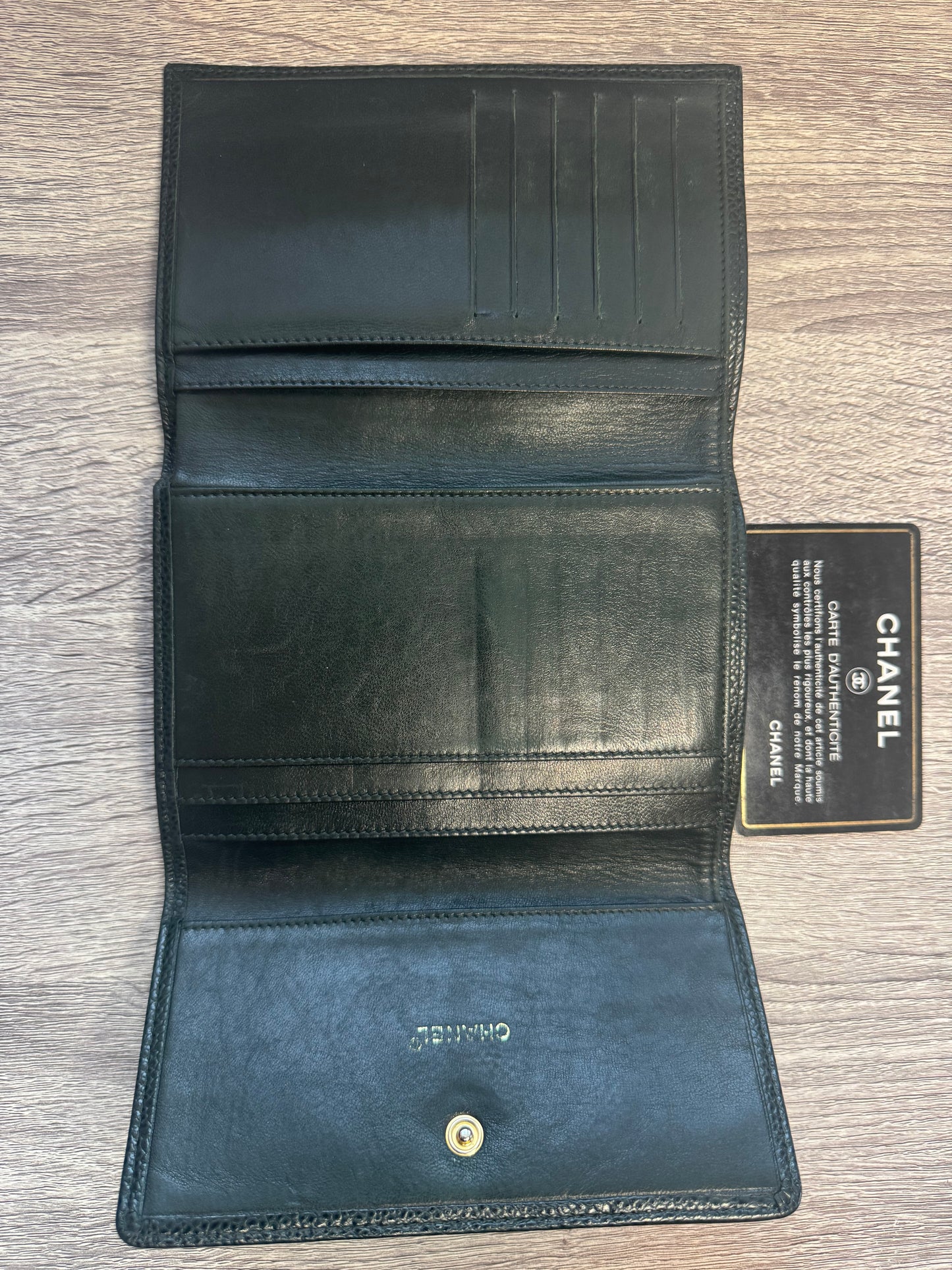 Preloved Chanel CC Dark Green Trifold Caviar Leather Wallet/Purse