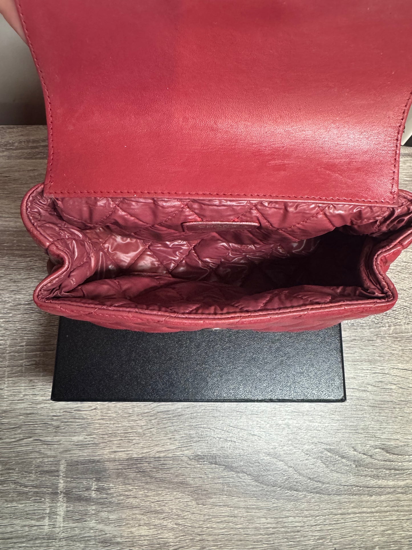 Preloved Chanel - Mark Mini Red lambskin leather Pouch. Silver tone hardware.