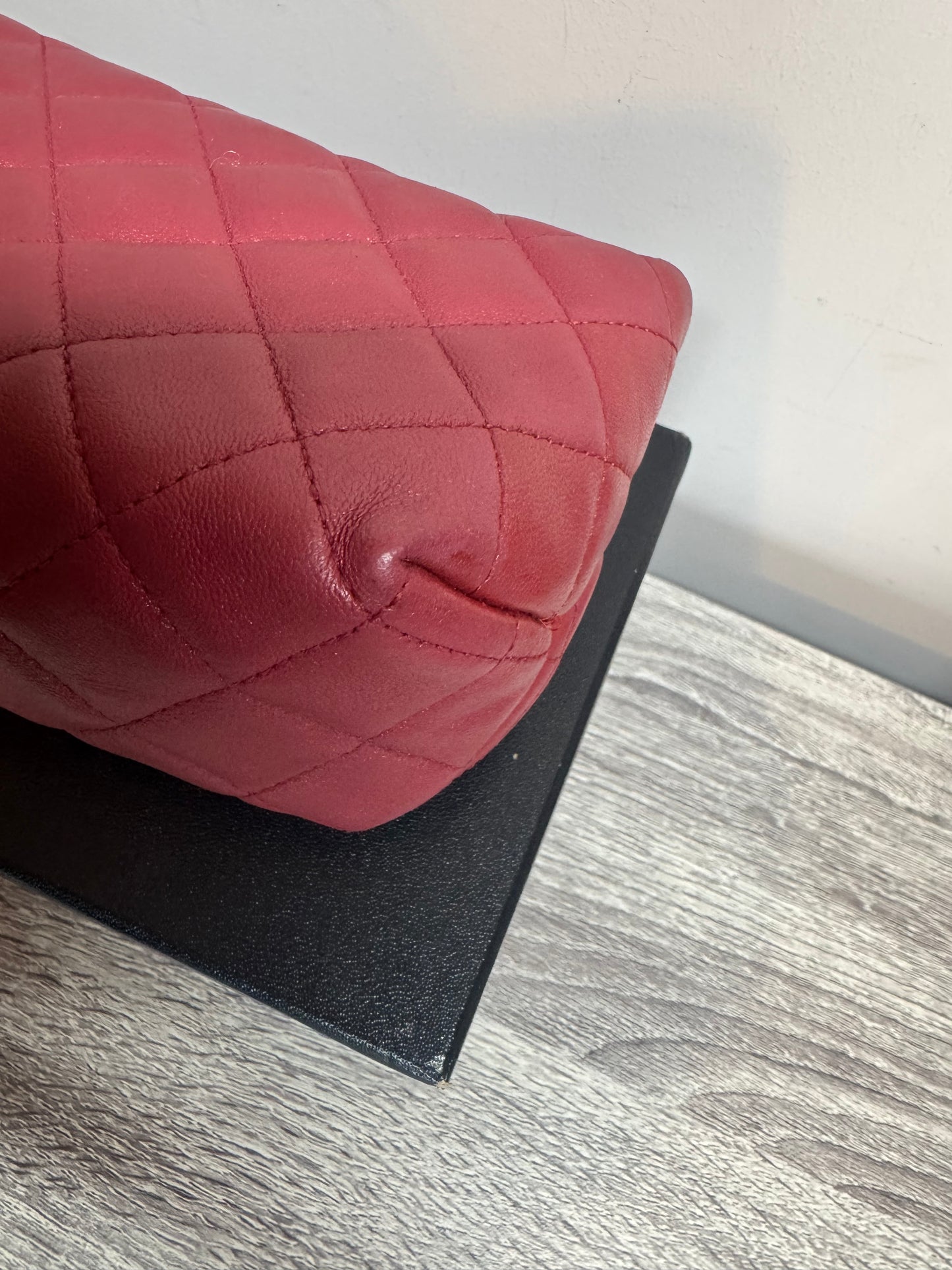 Preloved Chanel - Mark Mini Red lambskin leather Pouch. Silver tone hardware.