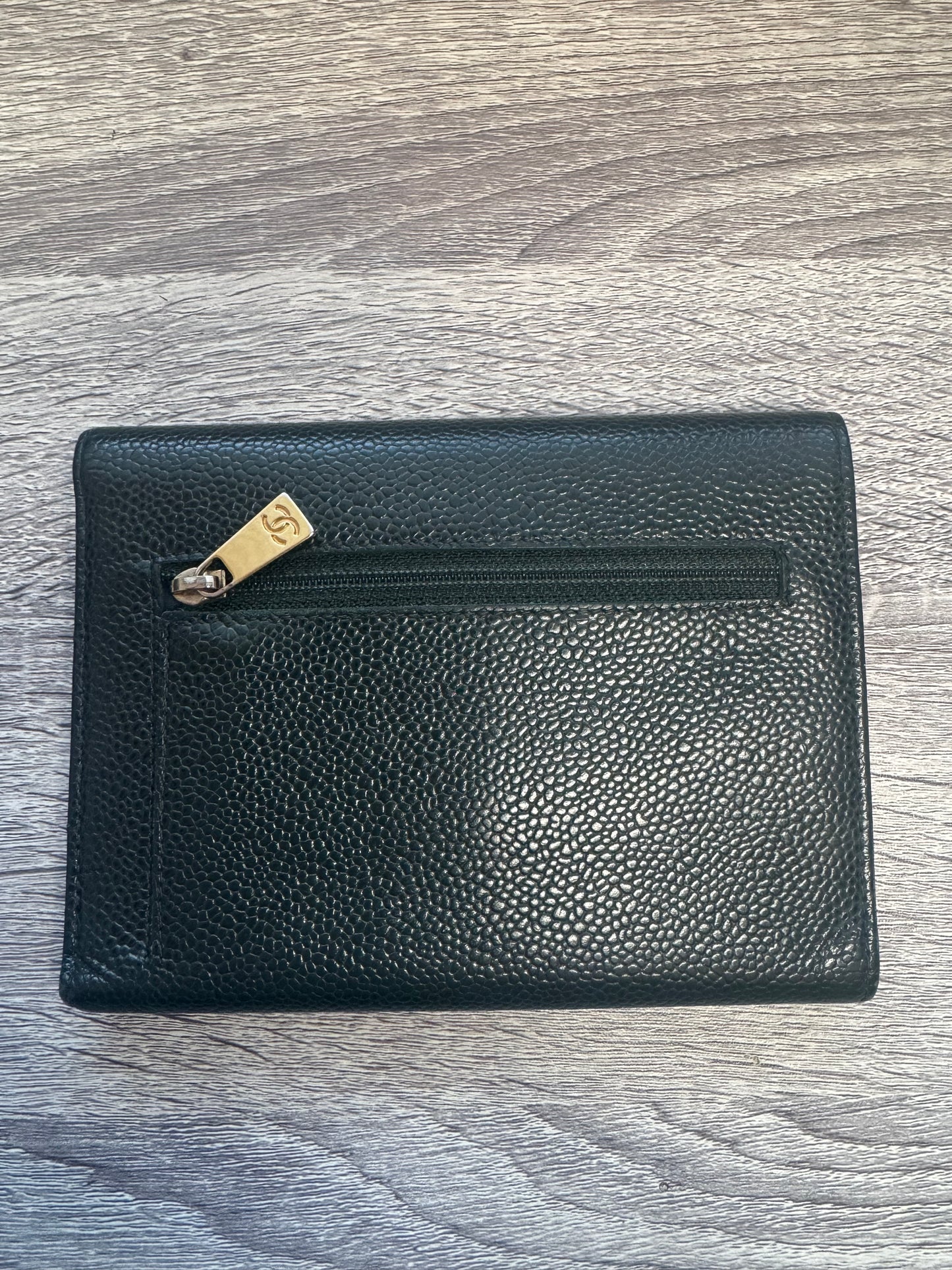 Preloved Chanel CC Dark Green Trifold Caviar Leather Wallet/Purse