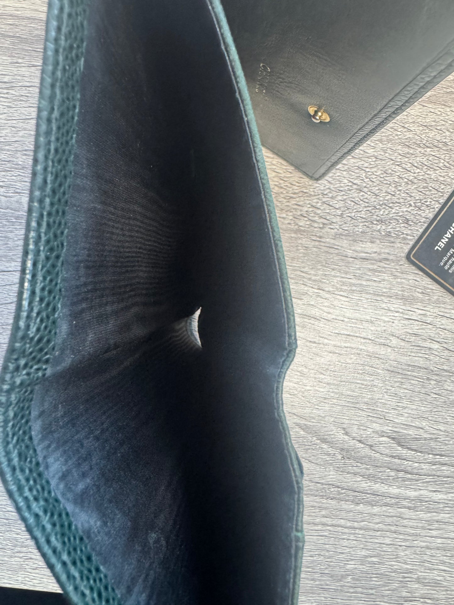 Preloved Chanel CC Dark Green Trifold Caviar Leather Wallet/Purse