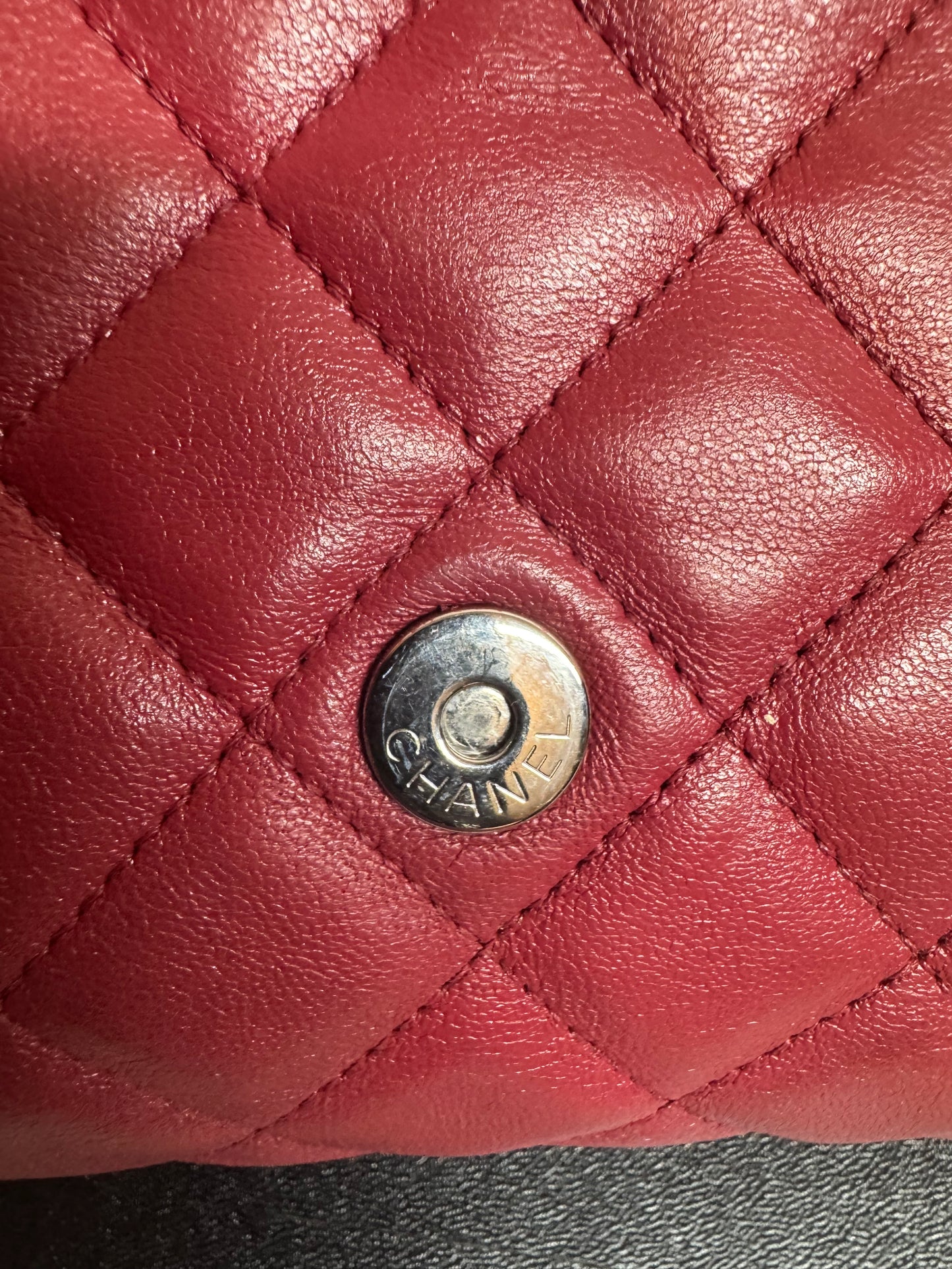 Preloved Chanel - Mark Mini Red lambskin leather Pouch. Silver tone hardware.