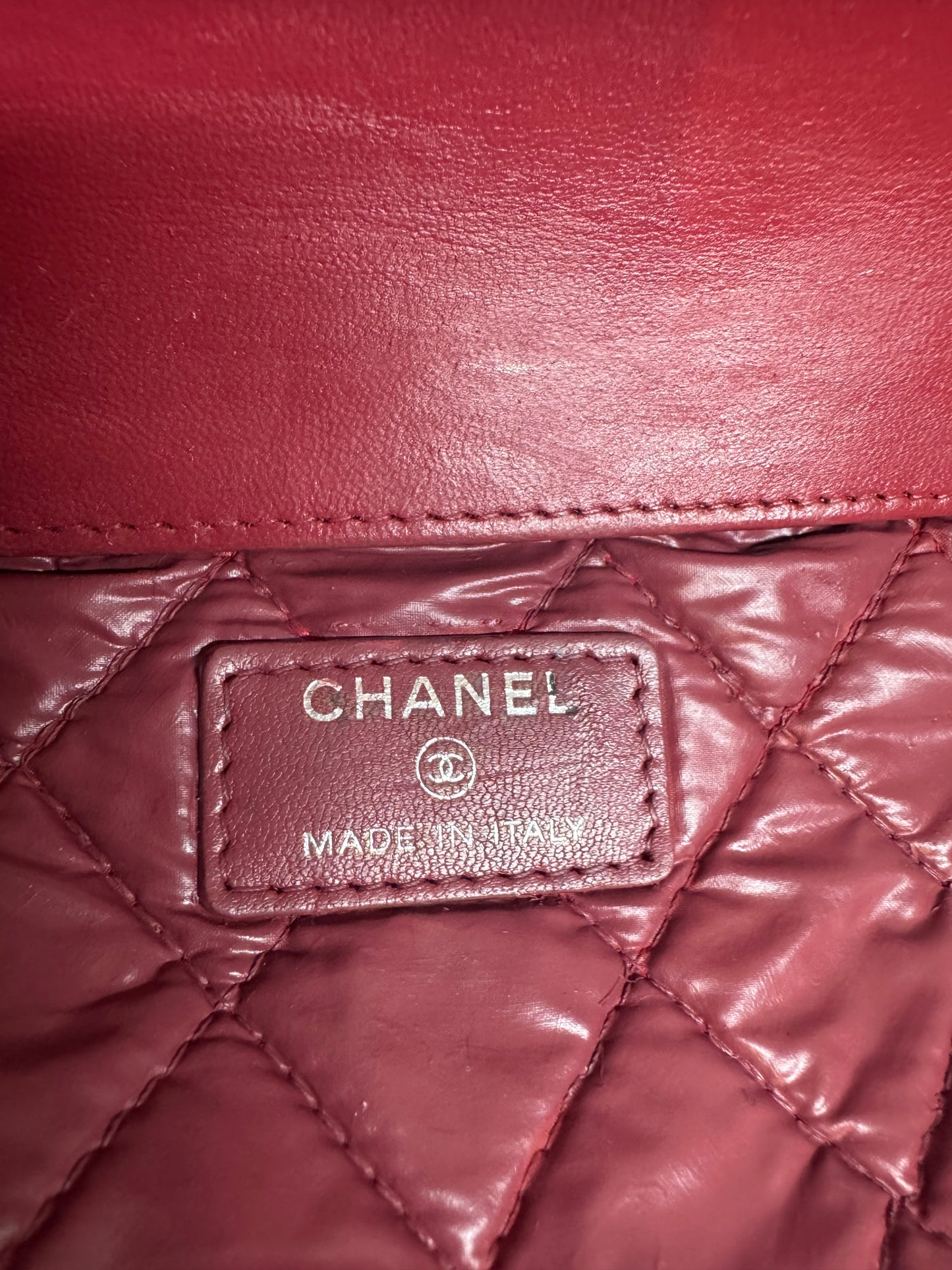 Preloved Chanel - Mark Mini Red lambskin leather Pouch. Silver tone hardware.