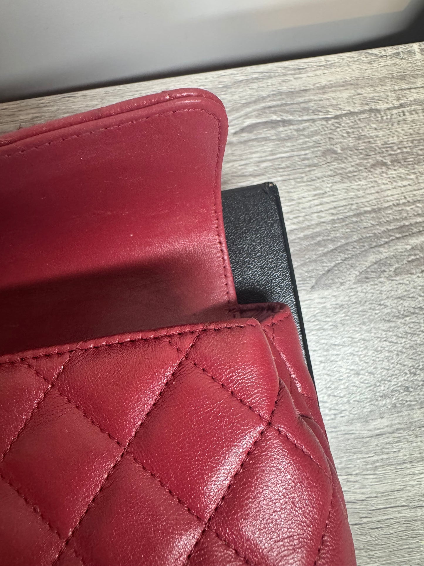 Preloved Chanel - Mark Mini Red lambskin leather Pouch. Silver tone hardware.