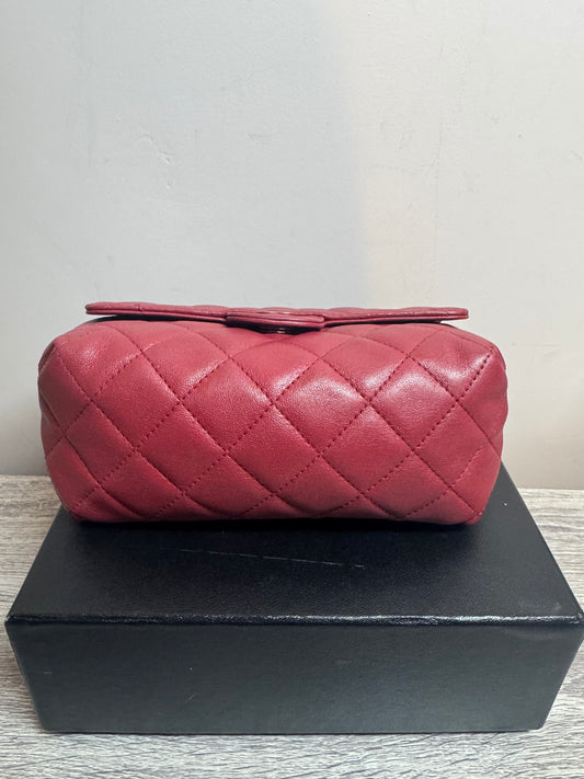 Preloved Chanel - Mark Mini Red lambskin leather Pouch. Silver tone hardware.