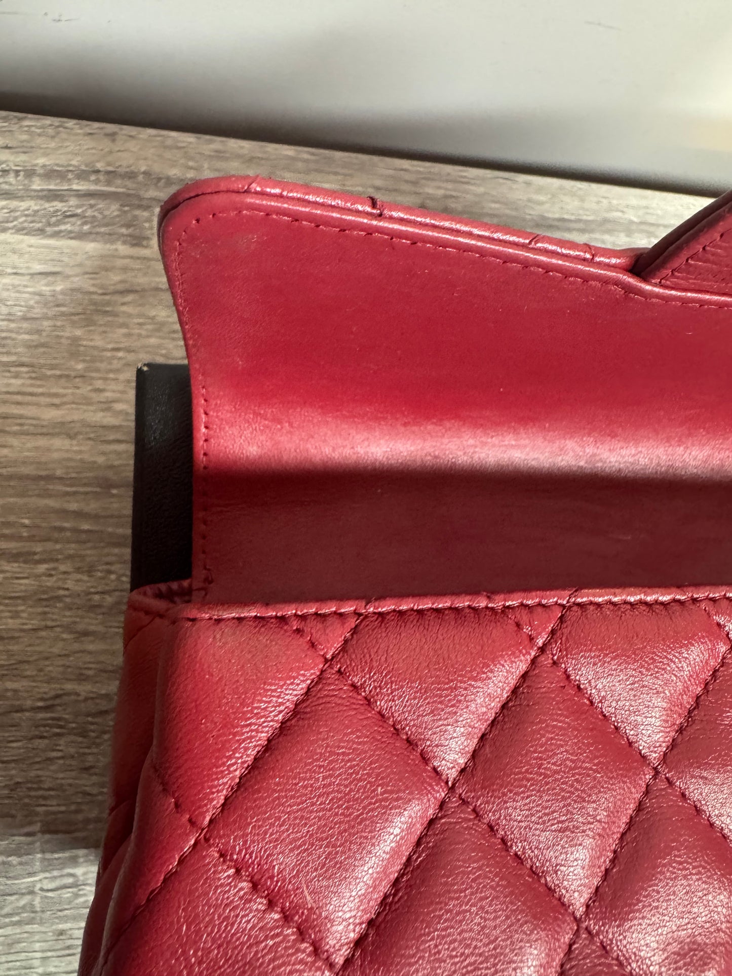 Preloved Chanel - Mark Mini Red lambskin leather Pouch. Silver tone hardware.