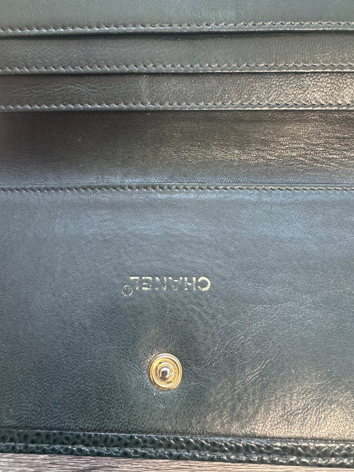 Preloved Chanel CC Dark Green Trifold Caviar Leather Wallet/Purse